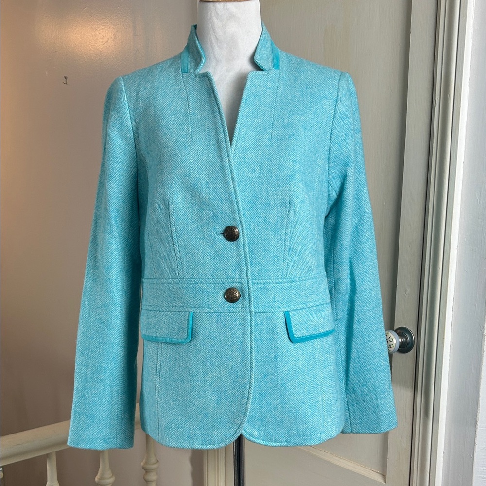 TALBOTS • Wool Blend Aqua Blazer with Brass Buttons